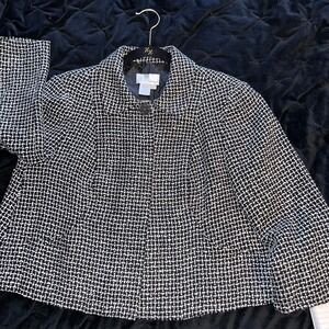Spiegel Tweed Blazer Jacket Career Office Button Front Black White Cropped SZ 10